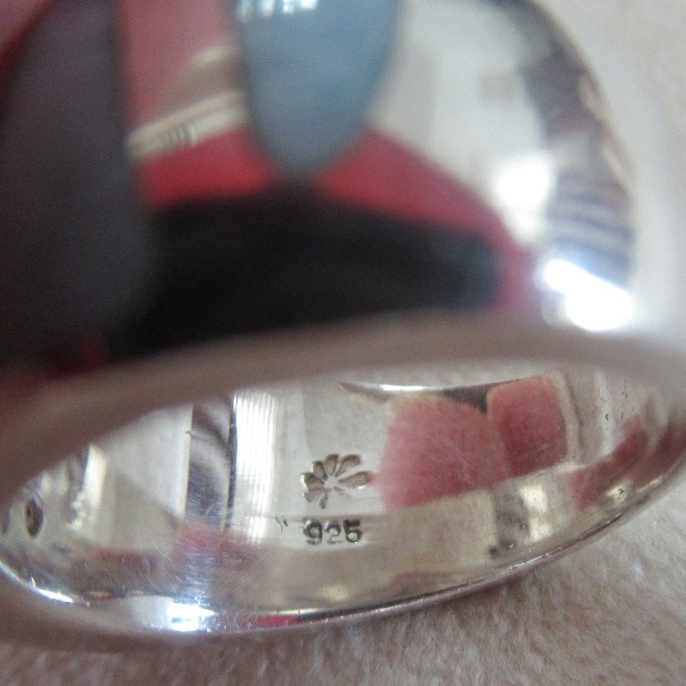 Estate Larimar Cubic Zirconia Sterling Statement Silver Ring size 6 - Picture 8 of 10
